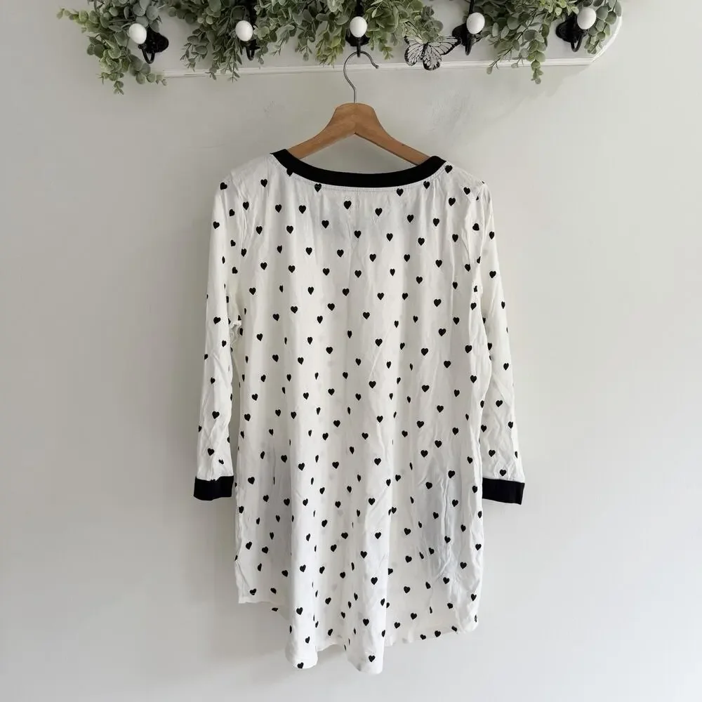 Kate Spade Black Heart Print Sleep Shirt XL CP